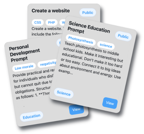 Organised AI prompt library showing searchable prompt cards in Prompt Vault